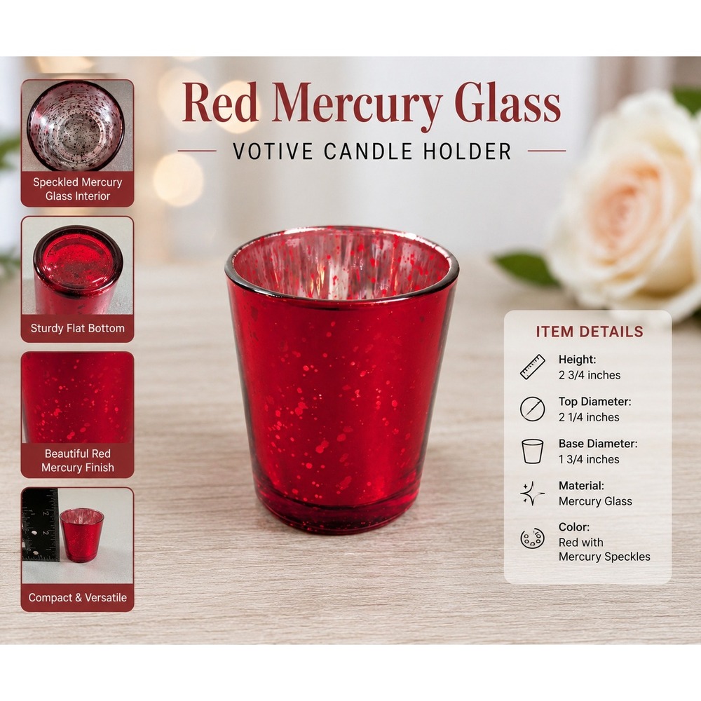 Red Mercury‎ Glass Votive Candle Holder Speckled Tea Light Cup Holiday Decor